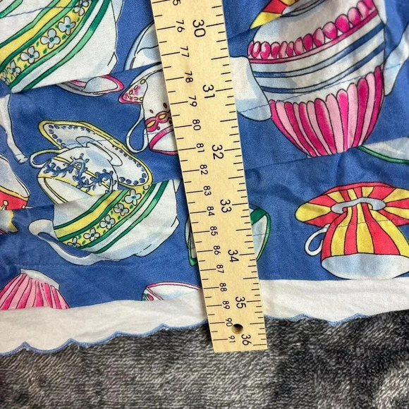 Vtg Cary San Francisco Sleeveless Tea Cup Print Dress Girls 7 Blue Buttons - Picture 7 of 11